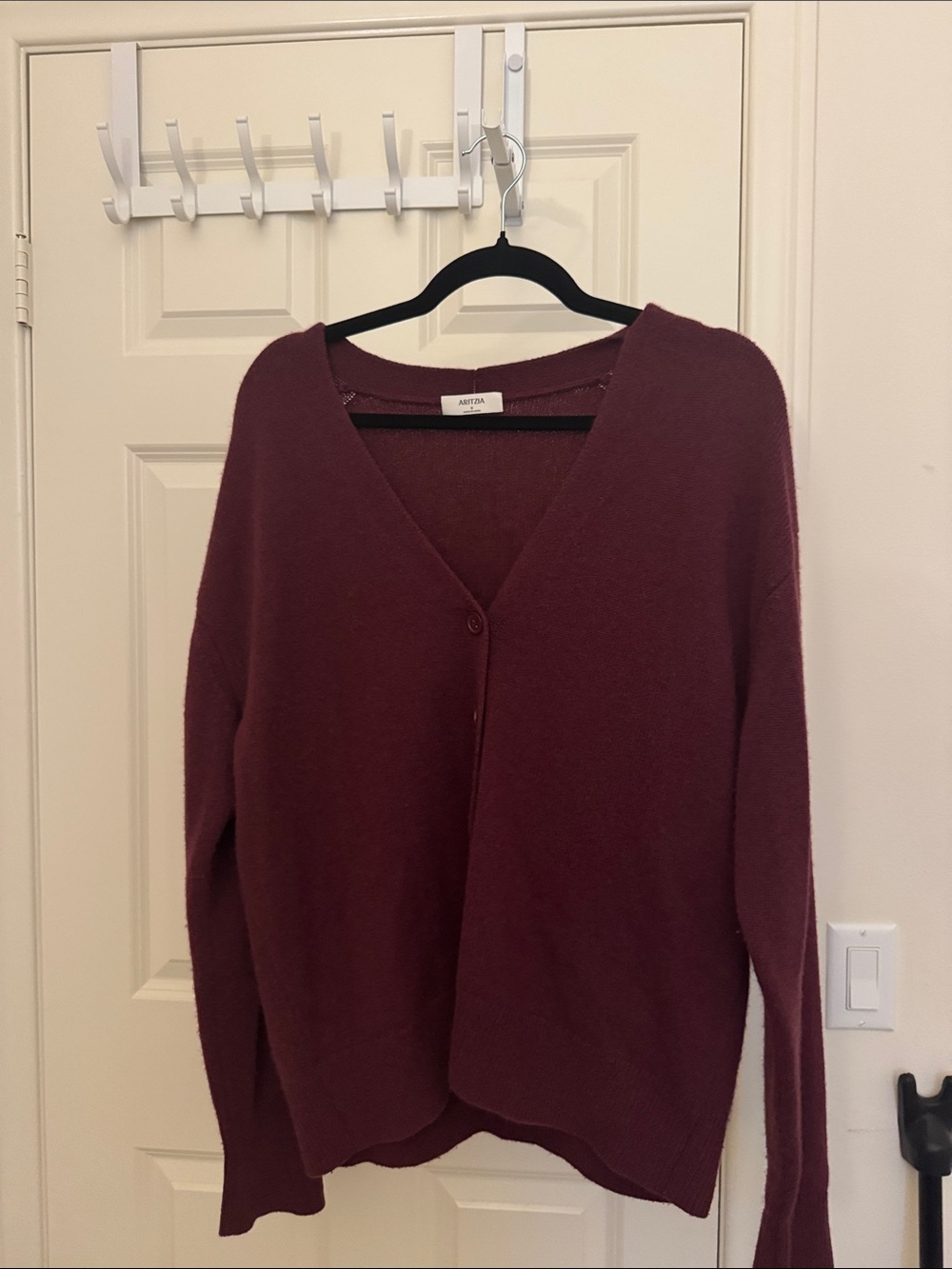Aritzia Burgundy V‑Neck Button Front Cardigan